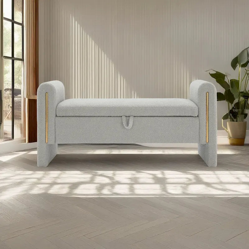 Christopher Knight Home - Banc de rangement de bout de lit Athena moderne en tissu Teddy avec accoudoirs