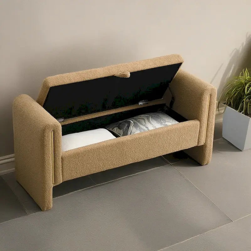 Christopher Knight Home - Banc de rangement de bout de lit Athena moderne en tissu Teddy avec accoudoirs