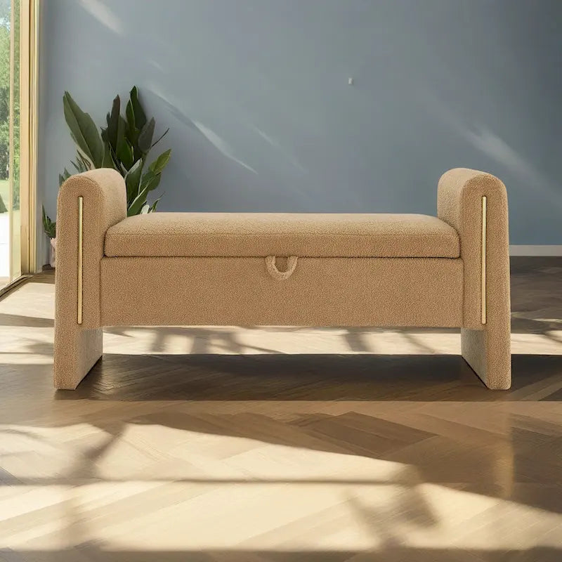 Christopher Knight Home - Banc de rangement de bout de lit Athena moderne en tissu Teddy avec accoudoirs