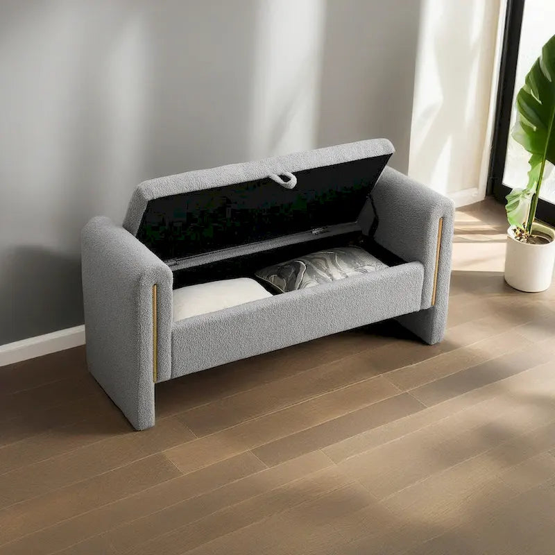 Christopher Knight Home - Banc de rangement de bout de lit Athena moderne en tissu Teddy avec accoudoirs