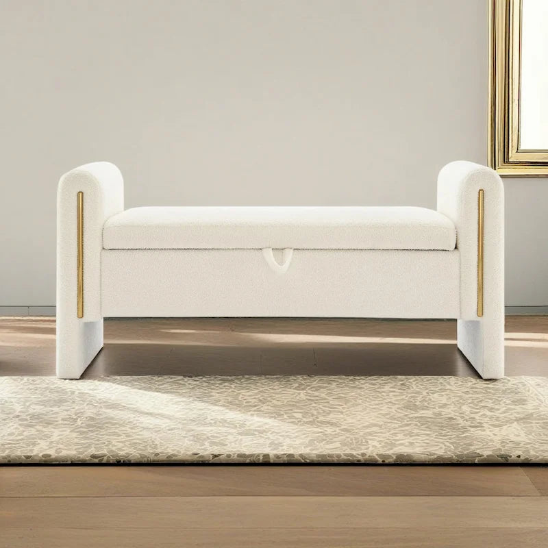 Christopher Knight Home - Banc de rangement de bout de lit Athena moderne en tissu Teddy avec accoudoirs
