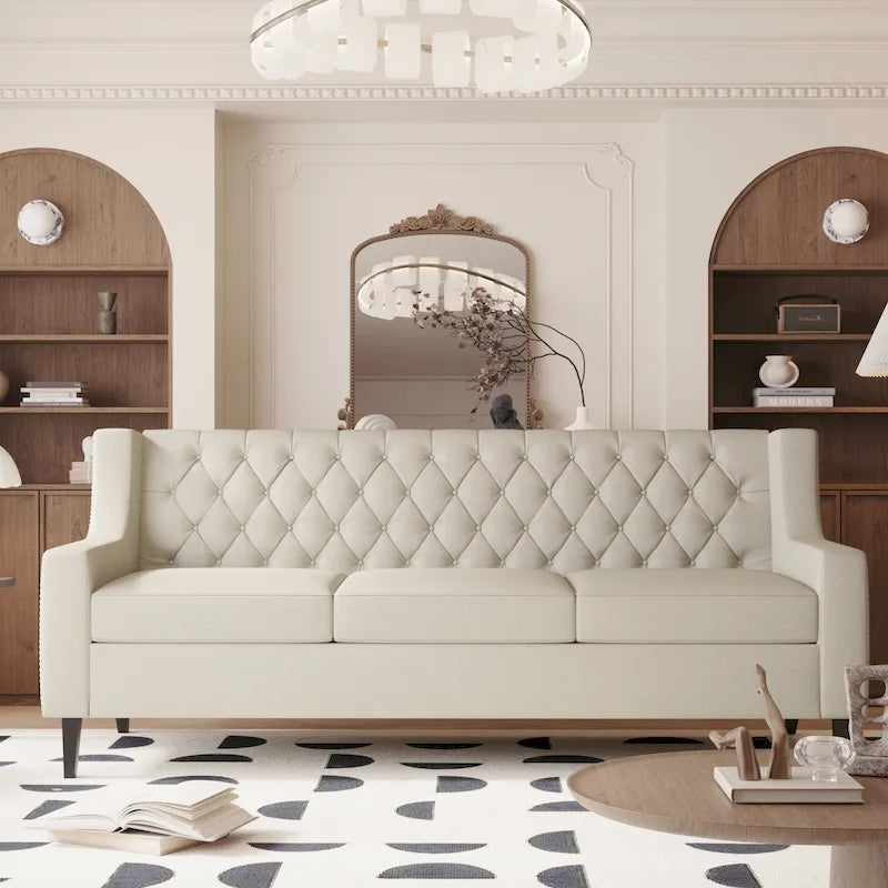 Canapé 3 places en tissu Naro Mid-Century Modern avec dossier capitonné de Christopher Knight Home