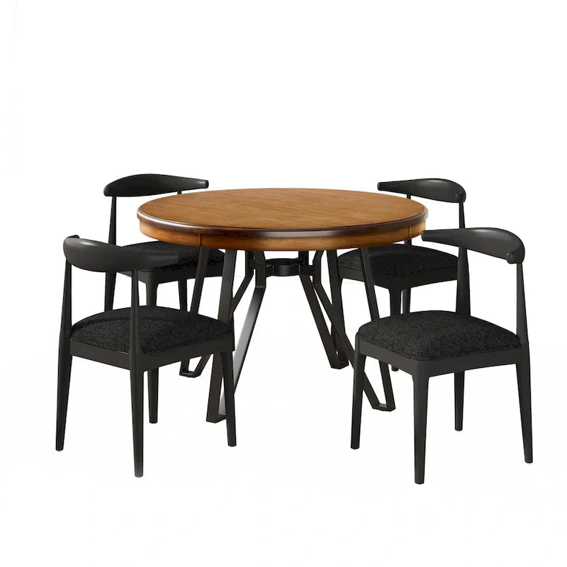 Ensemble de salle à manger Cortina en tissu et hévéa, 5 pièces, par Christopher Knight Home