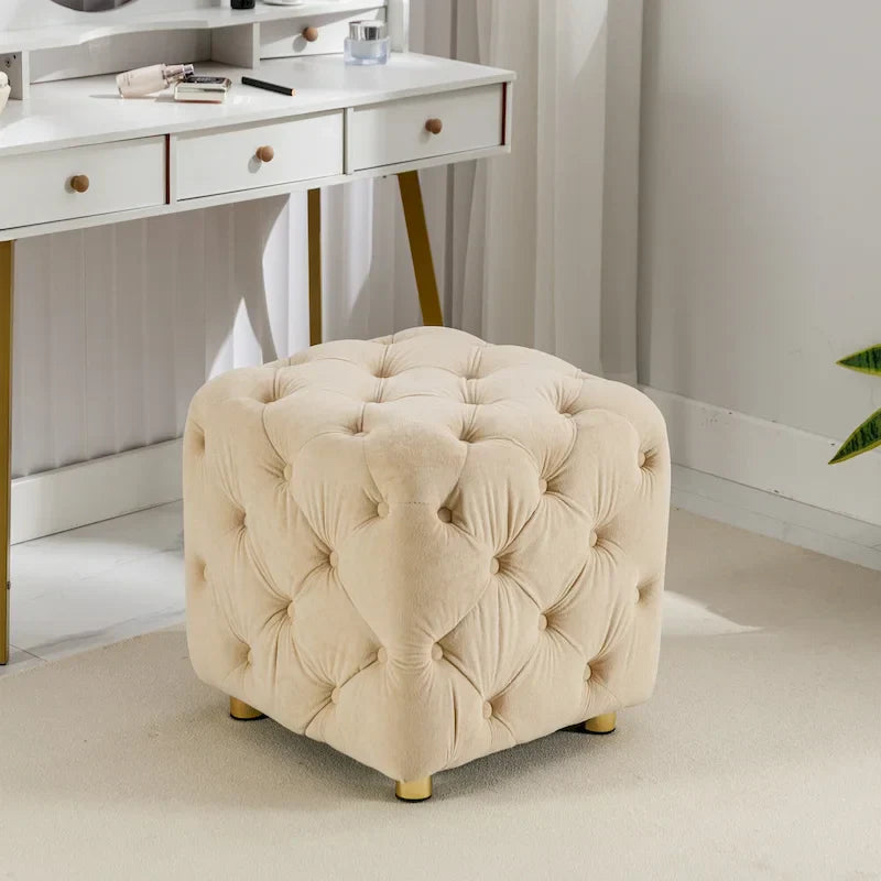 Ottoman capitonné carré en velours moderne par GDFStudio