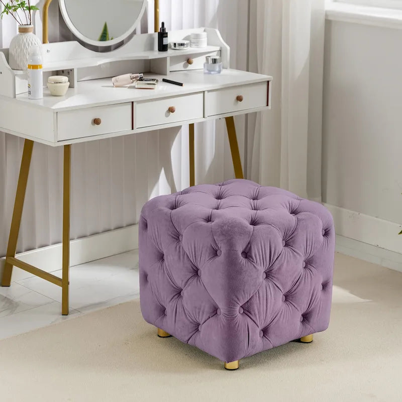 Ottoman capitonné carré en velours moderne par GDFStudio