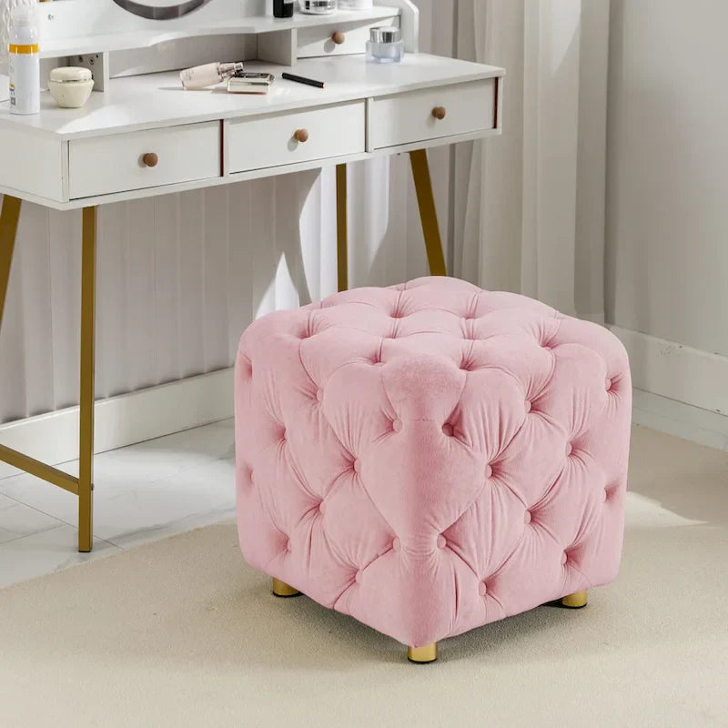 Ottoman capitonné carré en velours moderne par GDFStudio