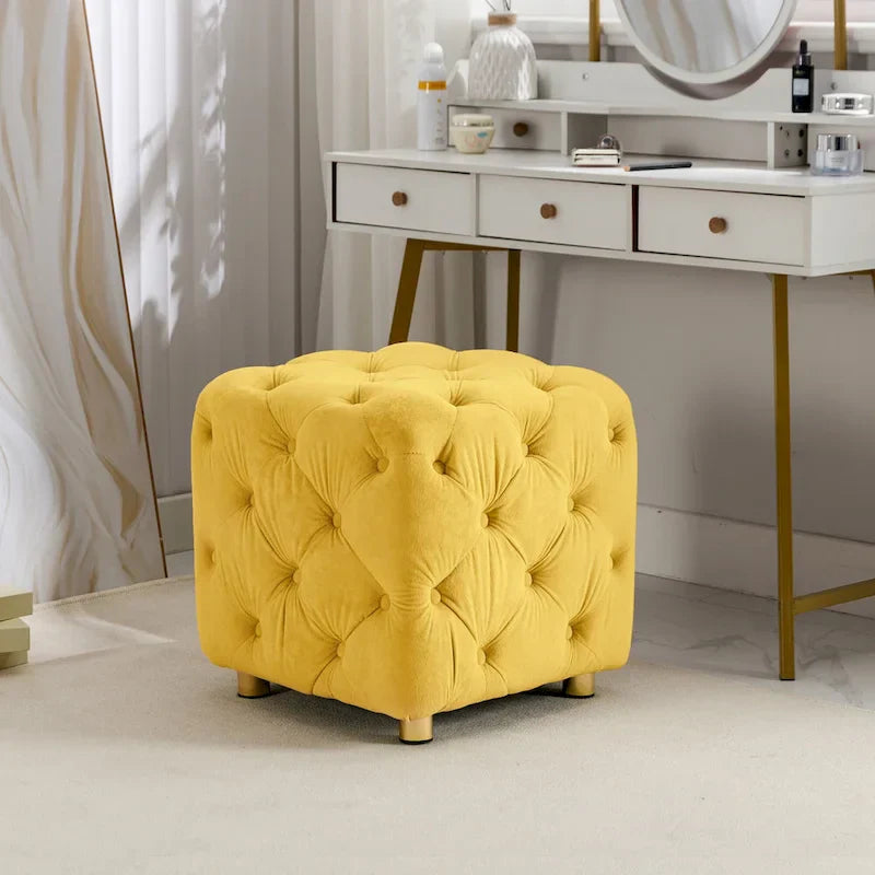 Ottoman capitonné carré en velours moderne par GDFStudio