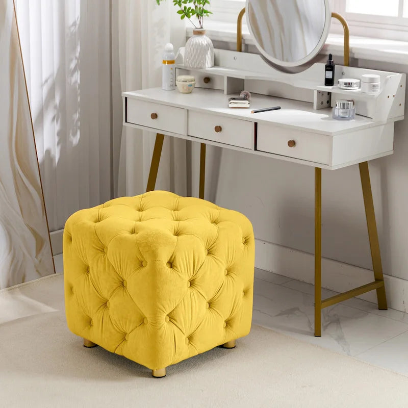 Ottoman capitonné carré en velours moderne par GDFStudio