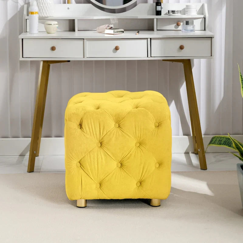 Ottoman capitonné carré en velours moderne par GDFStudio