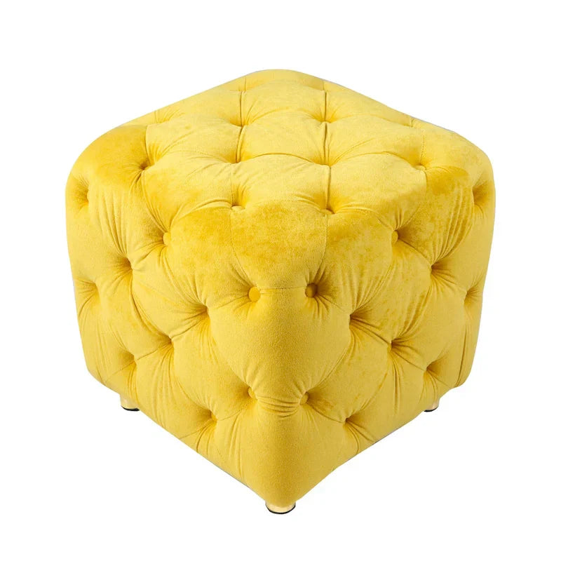 Ottoman capitonné carré en velours moderne par GDFStudio