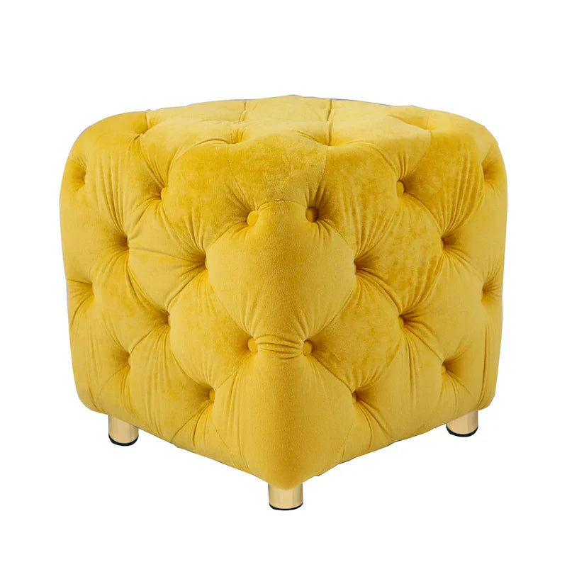 Ottoman capitonné carré en velours moderne par GDFStudio