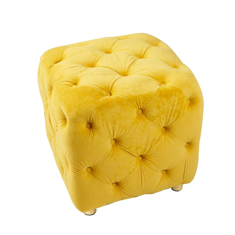 Ottoman capitonné carré en velours moderne par GDFStudio