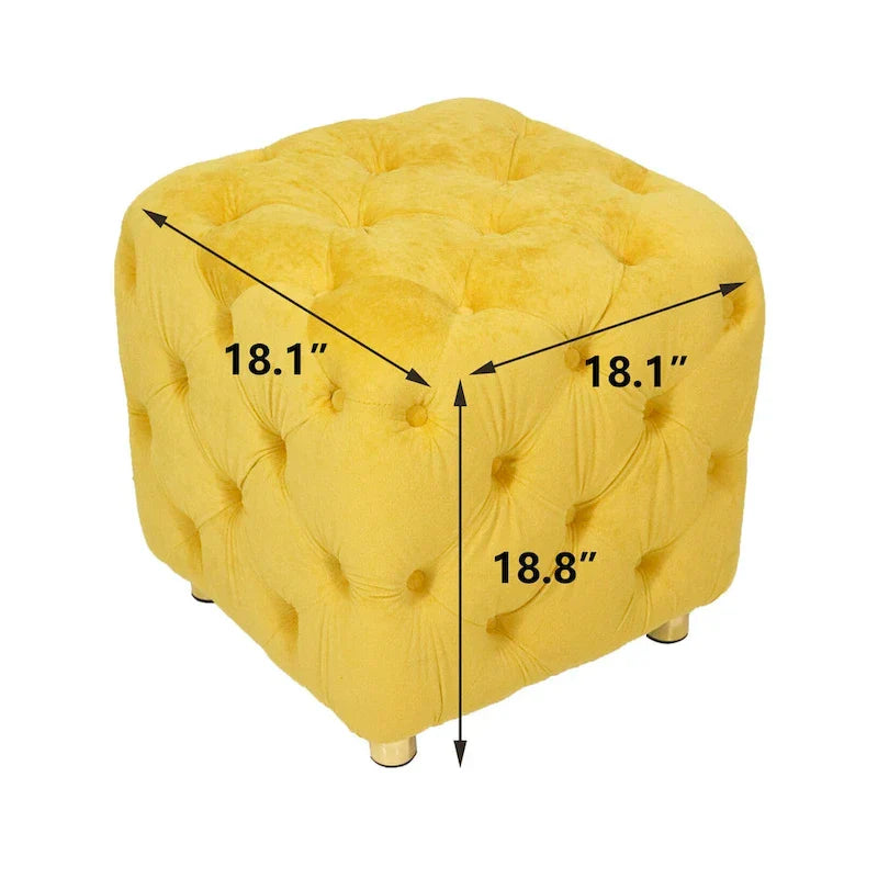 Ottoman capitonné carré en velours moderne par GDFStudio