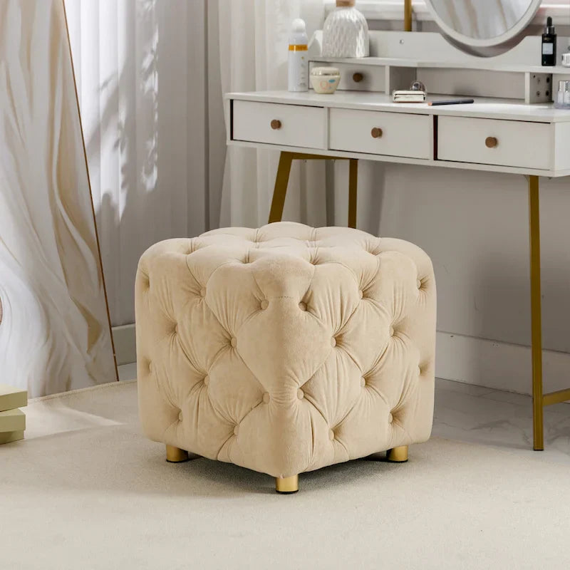 Ottoman capitonné carré en velours moderne par GDFStudio