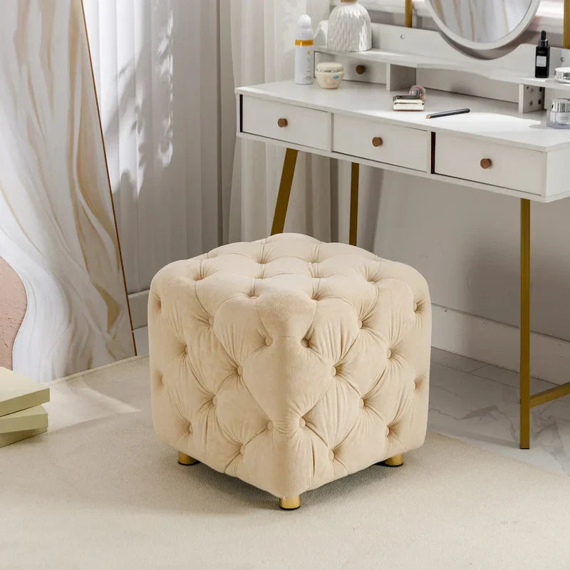 Ottoman capitonné carré en velours moderne par GDFStudio
