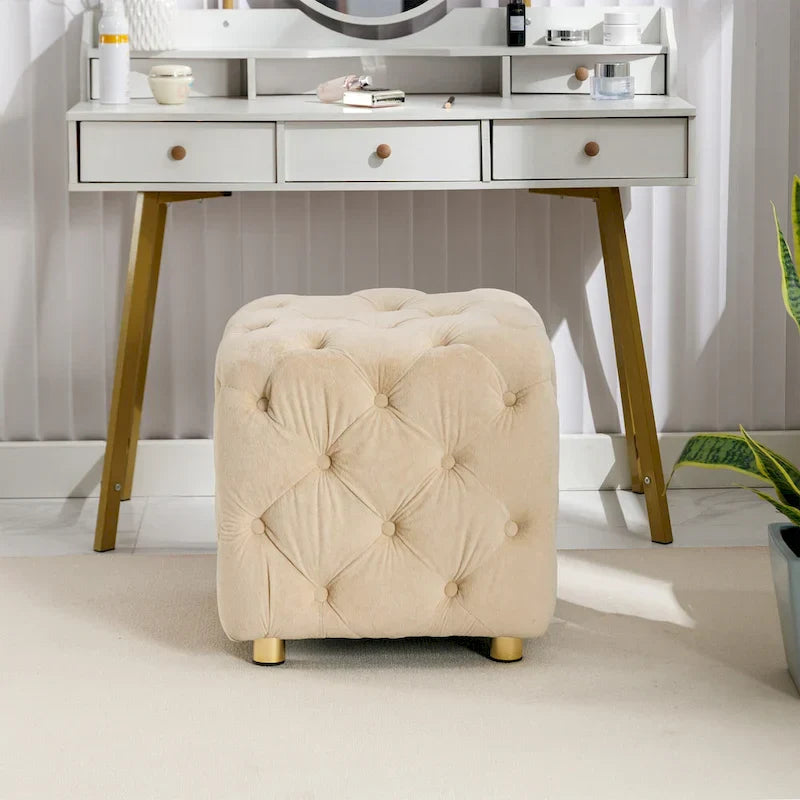 Ottoman capitonné carré en velours moderne par GDFStudio
