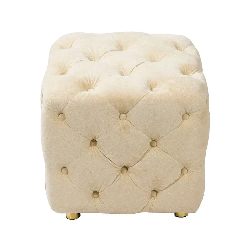 Ottoman capitonné carré en velours moderne par GDFStudio