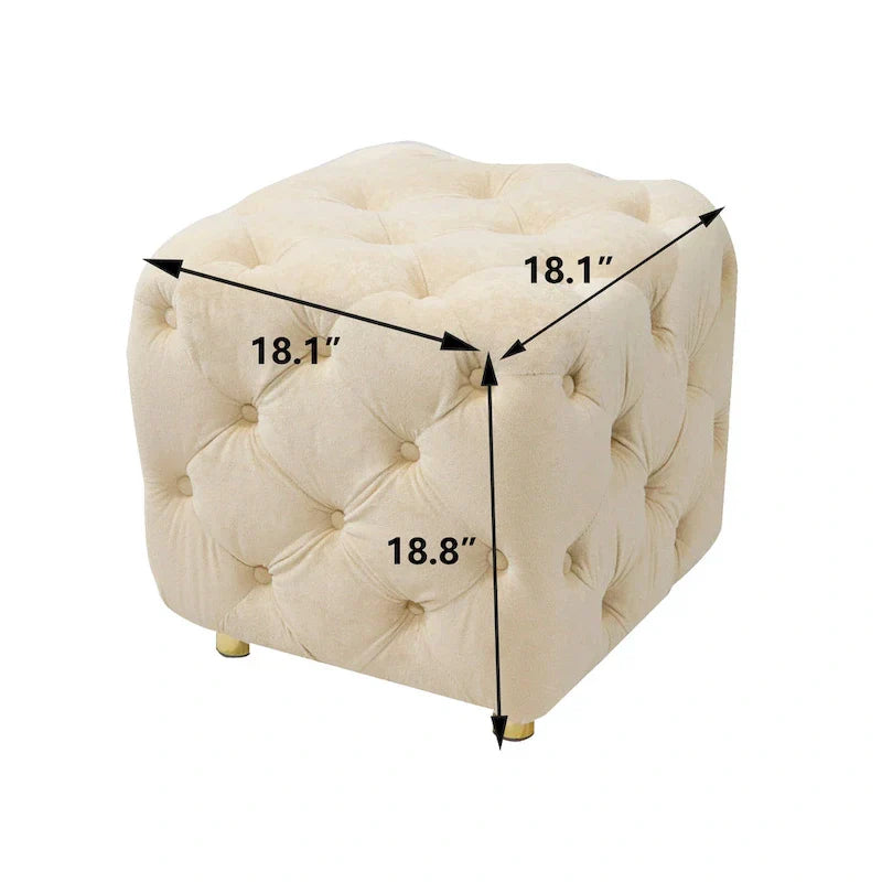 Ottoman capitonné carré en velours moderne par GDFStudio
