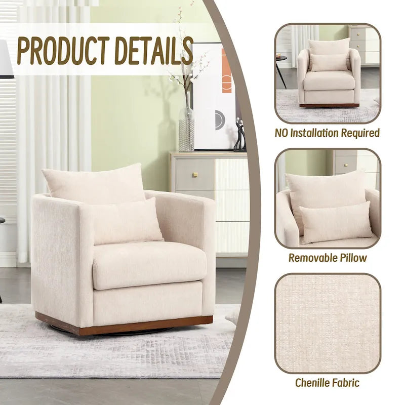 GDFStudio - Fauteuil baril pivotant Harper en chenille avec base en métal robuste et design ergonomique