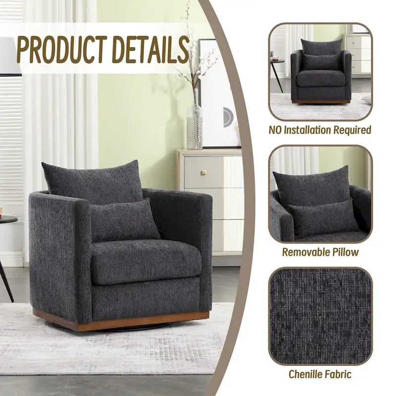 GDFStudio - Fauteuil baril pivotant Harper en chenille avec base en métal robuste et design ergonomique