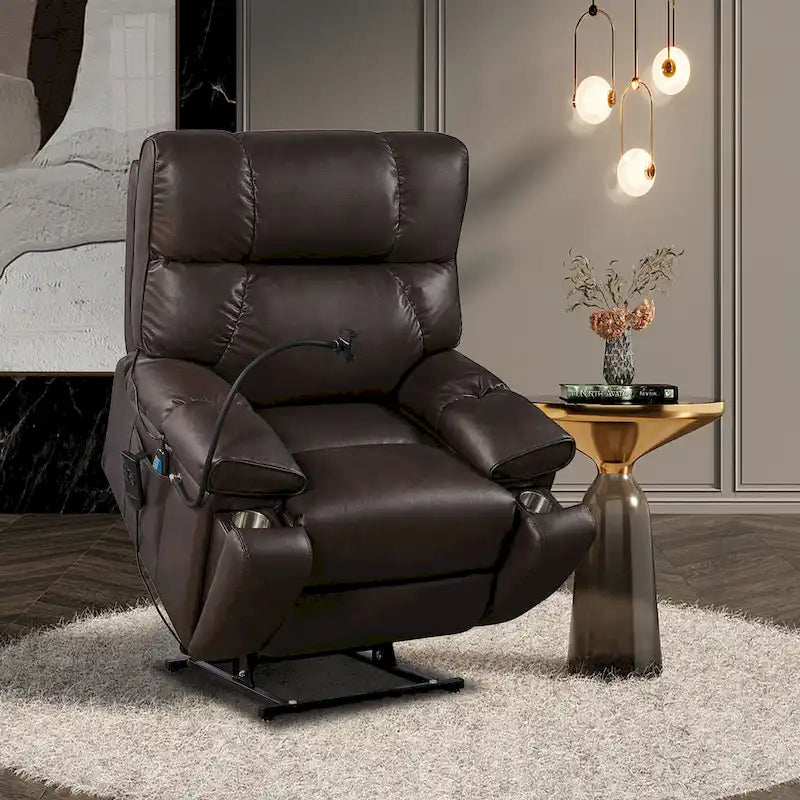 Christopher Knight Home - Fauteuil Élévateur Inclinable avec Doubles Moteurs, Massage, Chaleur, Porte-Gobelets et Support Téléphone Réglable