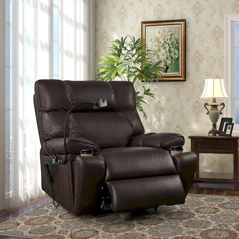 Christopher Knight Home - Fauteuil Élévateur Inclinable avec Doubles Moteurs, Massage, Chaleur, Porte-Gobelets et Support Téléphone Réglable