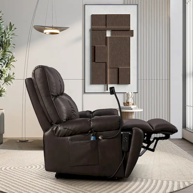Christopher Knight Home - Fauteuil Élévateur Inclinable avec Doubles Moteurs, Massage, Chaleur, Porte-Gobelets et Support Téléphone Réglable