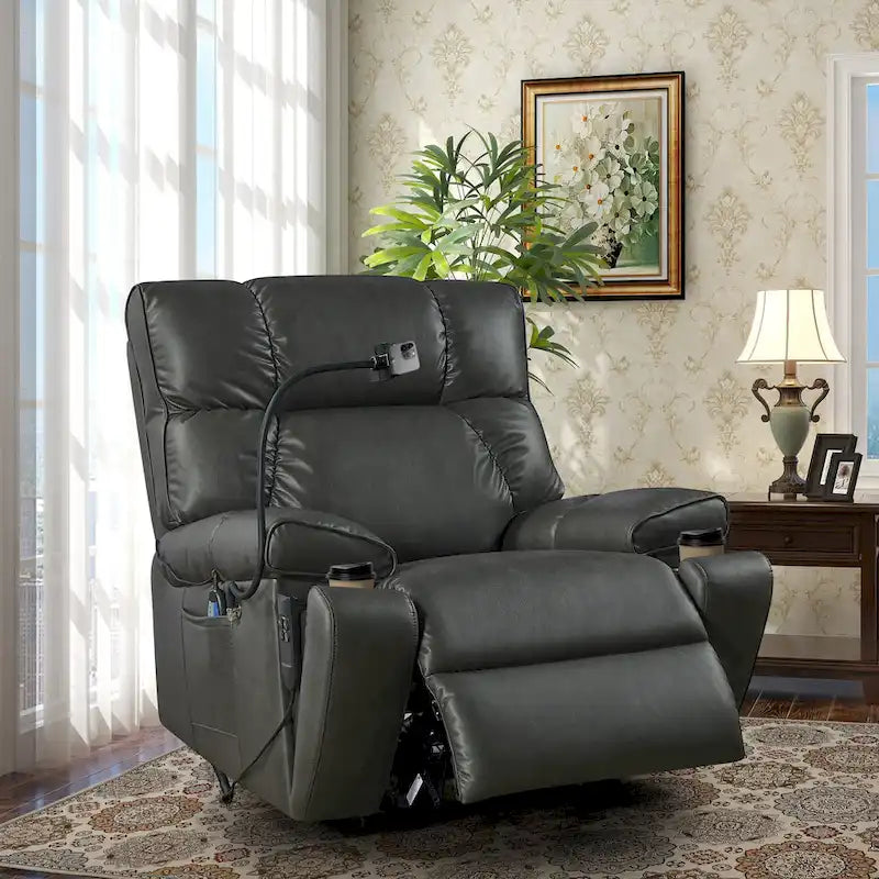 Christopher Knight Home - Fauteuil Élévateur Inclinable avec Doubles Moteurs, Massage, Chaleur, Porte-Gobelets et Support Téléphone Réglable