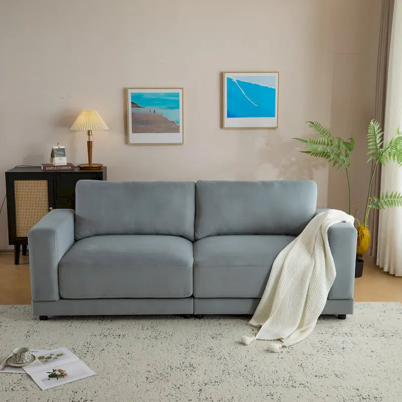 Christopher Knight Home - Causeuse Canapé Rembourrée Moderne Grace 81 pouces à Accoudoirs Carrés