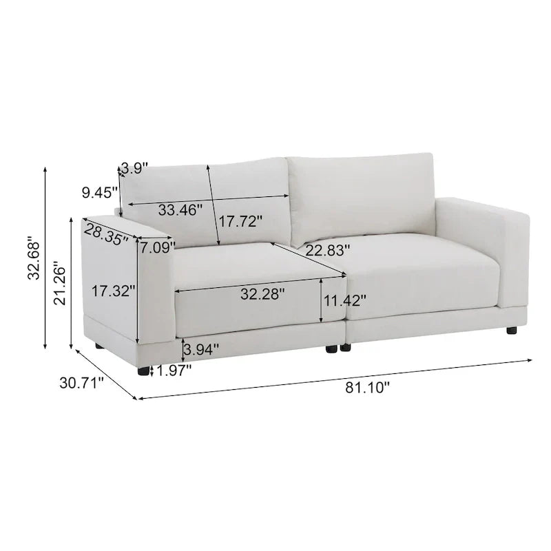 Christopher Knight Home - Causeuse Canapé Rembourrée Moderne Grace 81 pouces à Accoudoirs Carrés