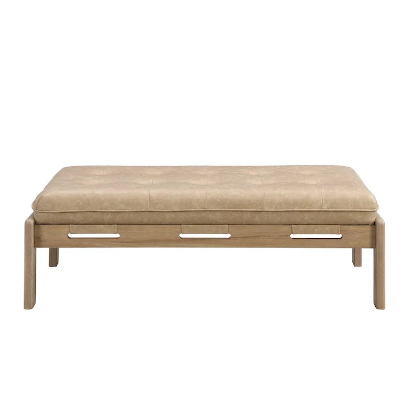 Christopher Knight Home - Table basse rectangulaire capitonnée 48,4", en cuir avec structure en bois d'hévéa