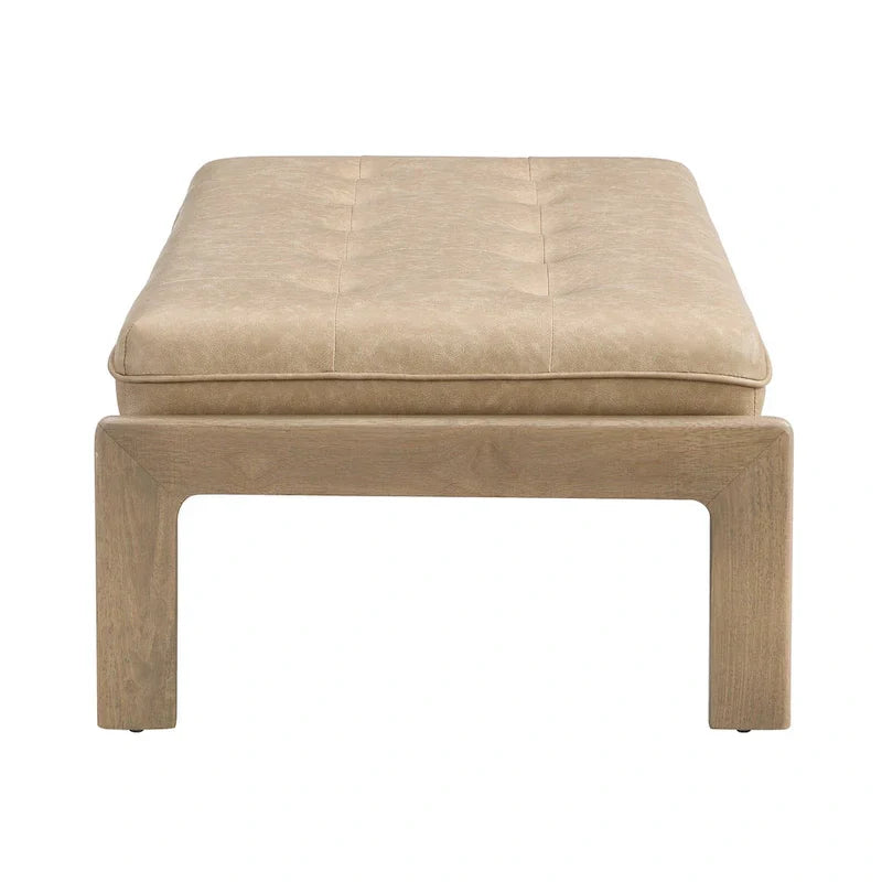 Christopher Knight Home - Table basse rectangulaire capitonnée 48,4", en cuir avec structure en bois d'hévéa