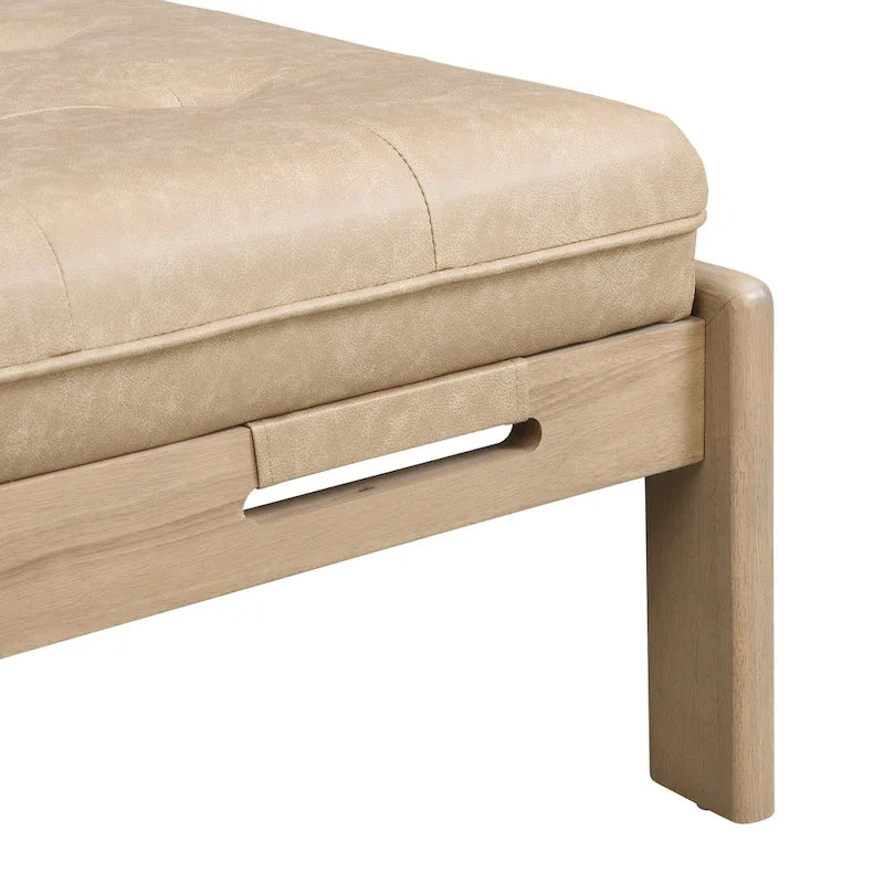 Christopher Knight Home - Table basse rectangulaire capitonnée 48,4", en cuir avec structure en bois d'hévéa