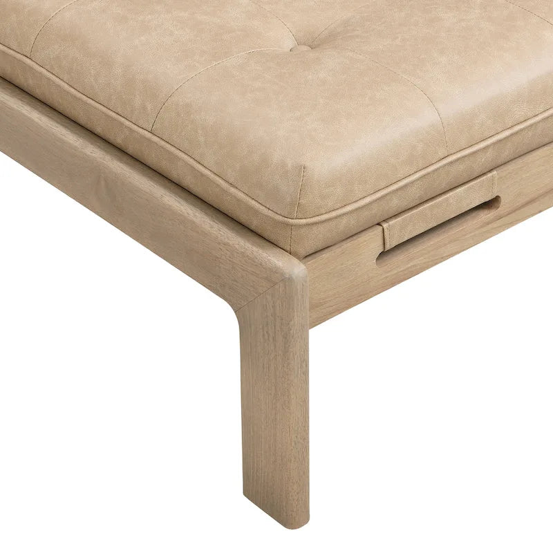 Christopher Knight Home - Table basse rectangulaire capitonnée 48,4", en cuir avec structure en bois d'hévéa