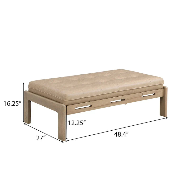 Christopher Knight Home - Table basse rectangulaire capitonnée 48,4", en cuir avec structure en bois d'hévéa