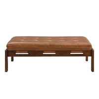 Christopher Knight Home - Table basse rectangulaire capitonnée 48,4", en cuir avec structure en bois d'hévéa