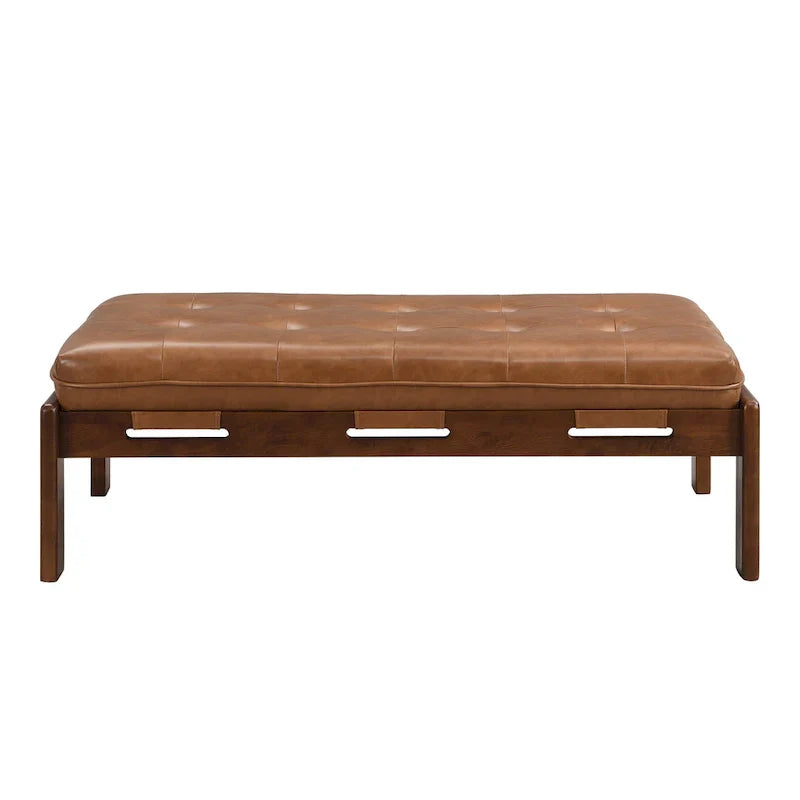 Christopher Knight Home - Table basse rectangulaire capitonnée 48,4", en cuir avec structure en bois d'hévéa