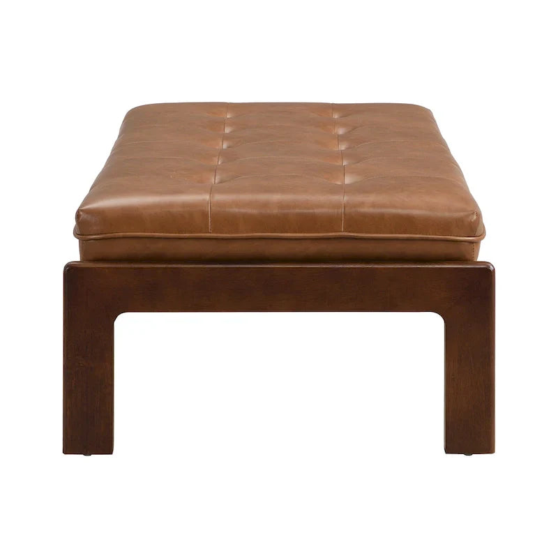 Christopher Knight Home - Table basse rectangulaire capitonnée 48,4", en cuir avec structure en bois d'hévéa