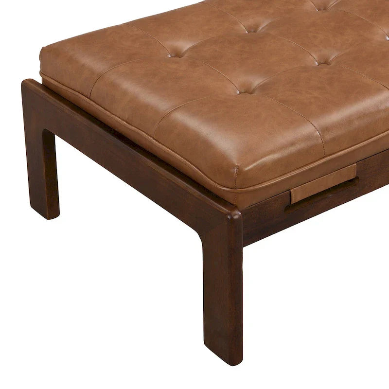 Christopher Knight Home - Table basse rectangulaire capitonnée 48,4", en cuir avec structure en bois d'hévéa