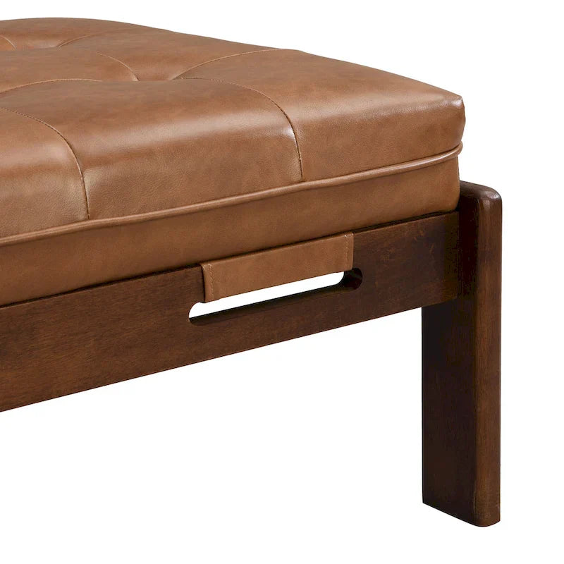 Christopher Knight Home - Table basse rectangulaire capitonnée 48,4", en cuir avec structure en bois d'hévéa