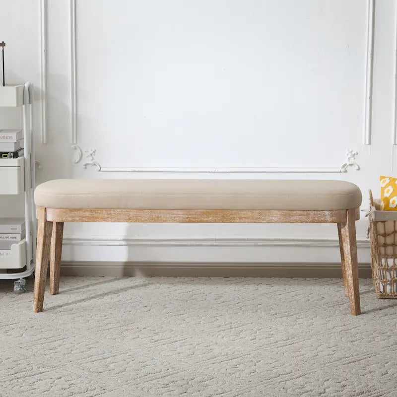Banc en similicuir moderne du milieu du siècle Forma avec pieds en bois par Christopher Knight Home