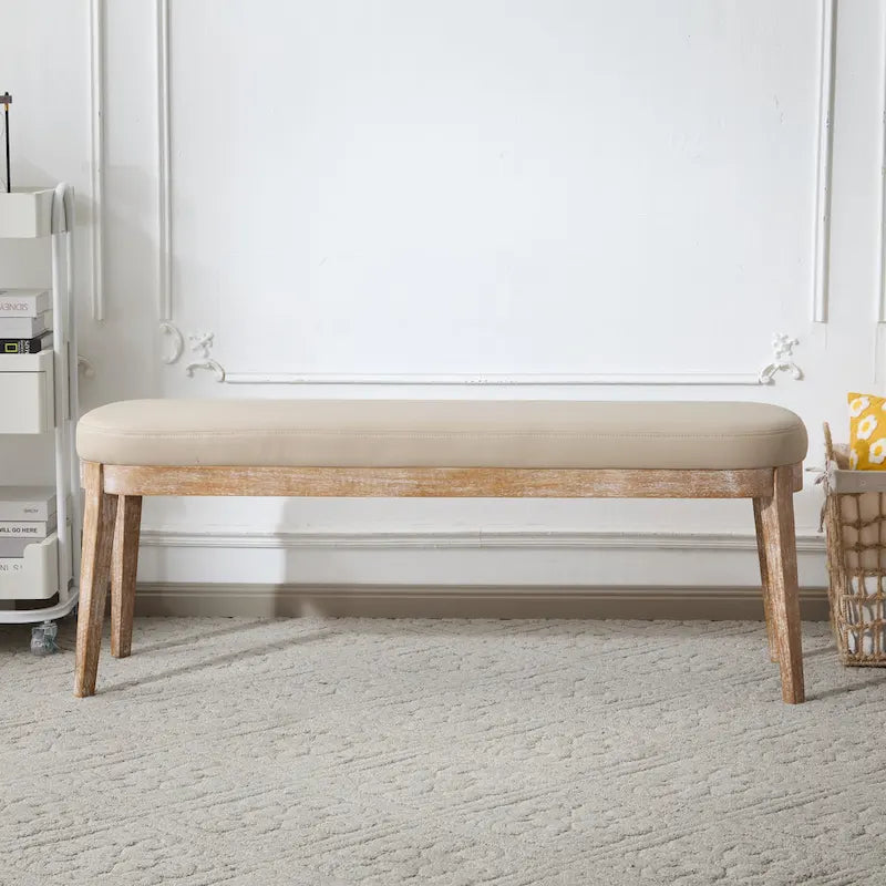 Banc en similicuir moderne du milieu du siècle Forma avec pieds en bois par Christopher Knight Home