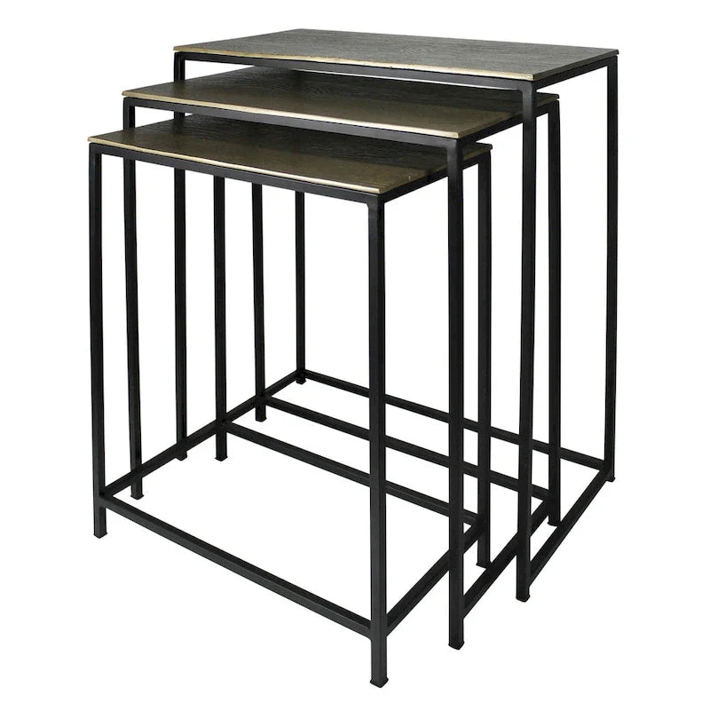 HomeRoots, ensemble de trois tables gigognes en laiton, aluminium noir et fer – 11,5' X 26' X 21