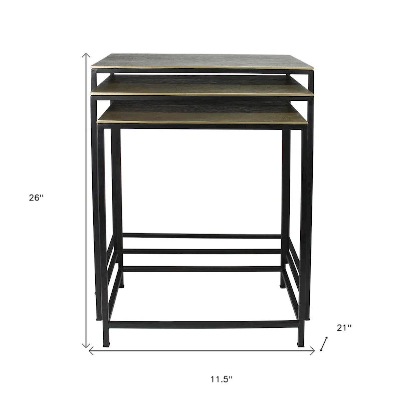 HomeRoots, ensemble de trois tables gigognes en laiton, aluminium noir et fer – 11,5' X 26' X 21
