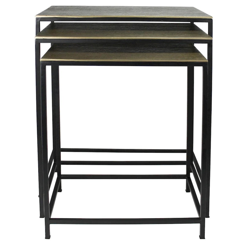 HomeRoots, ensemble de trois tables gigognes en laiton, aluminium noir et fer – 11,5' X 26' X 21