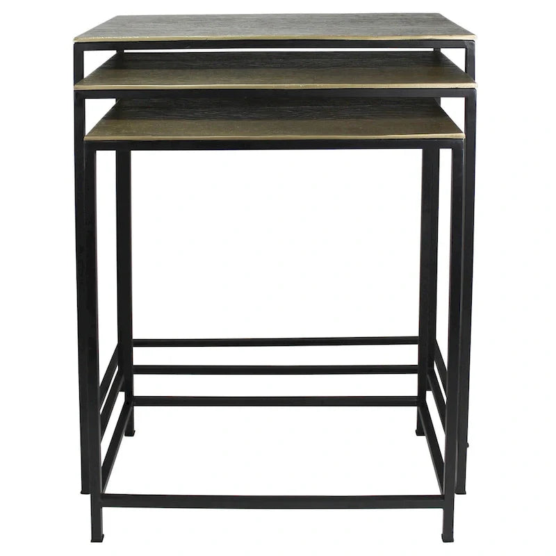 HomeRoots, ensemble de trois tables gigognes en laiton, aluminium noir et fer – 11,5' X 26' X 21