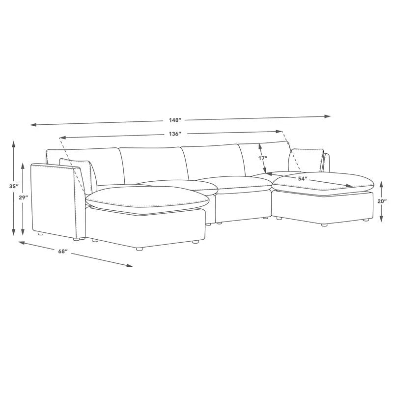 Canapés sectionnels en U Cypress, canapé modulaire avec pouf
