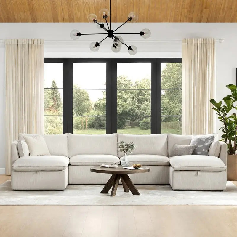 Canapés sectionnels en U Cypress, canapé modulaire avec pouf