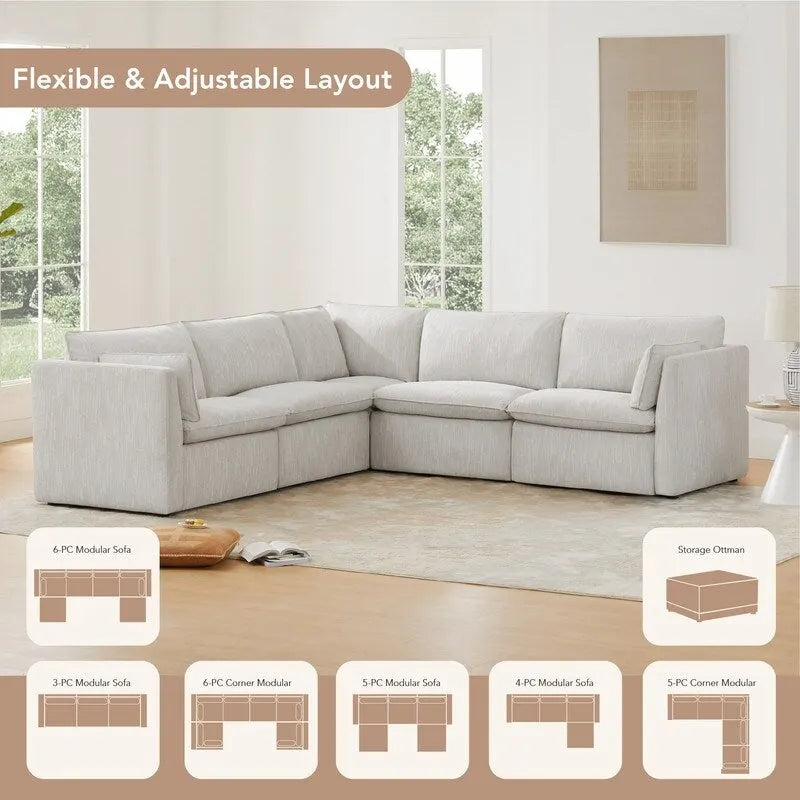 Canapés sectionnels en U Cypress, canapé modulaire avec pouf
