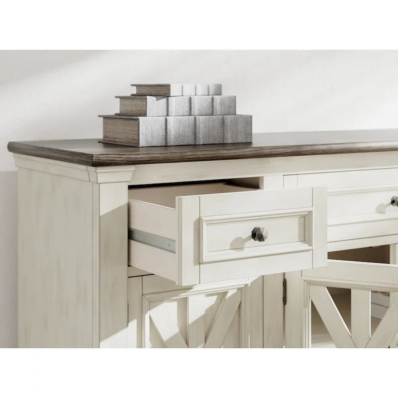 Meuble TV Signature Design by Ashley Bolanburg blanc/gris 73 pour TV jusqu'à 83 - 72.5 L x 20.25 P x 36.13 H